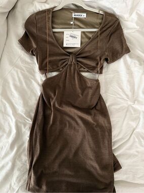 Reverse Cut Out Brown Midi Dress